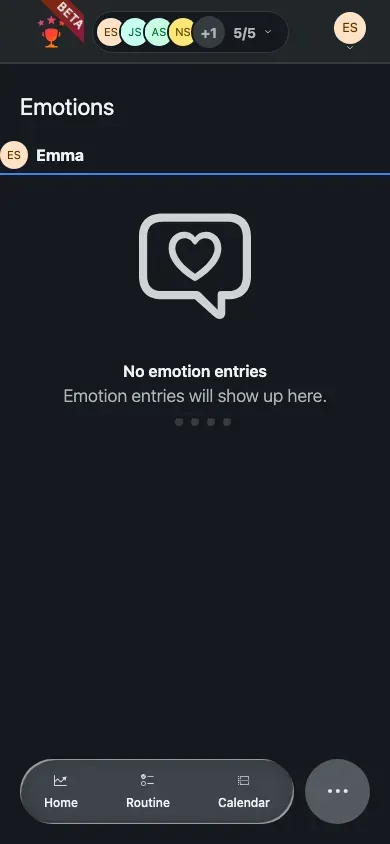 The emotion board on mobile showing the no-member-selected empty state