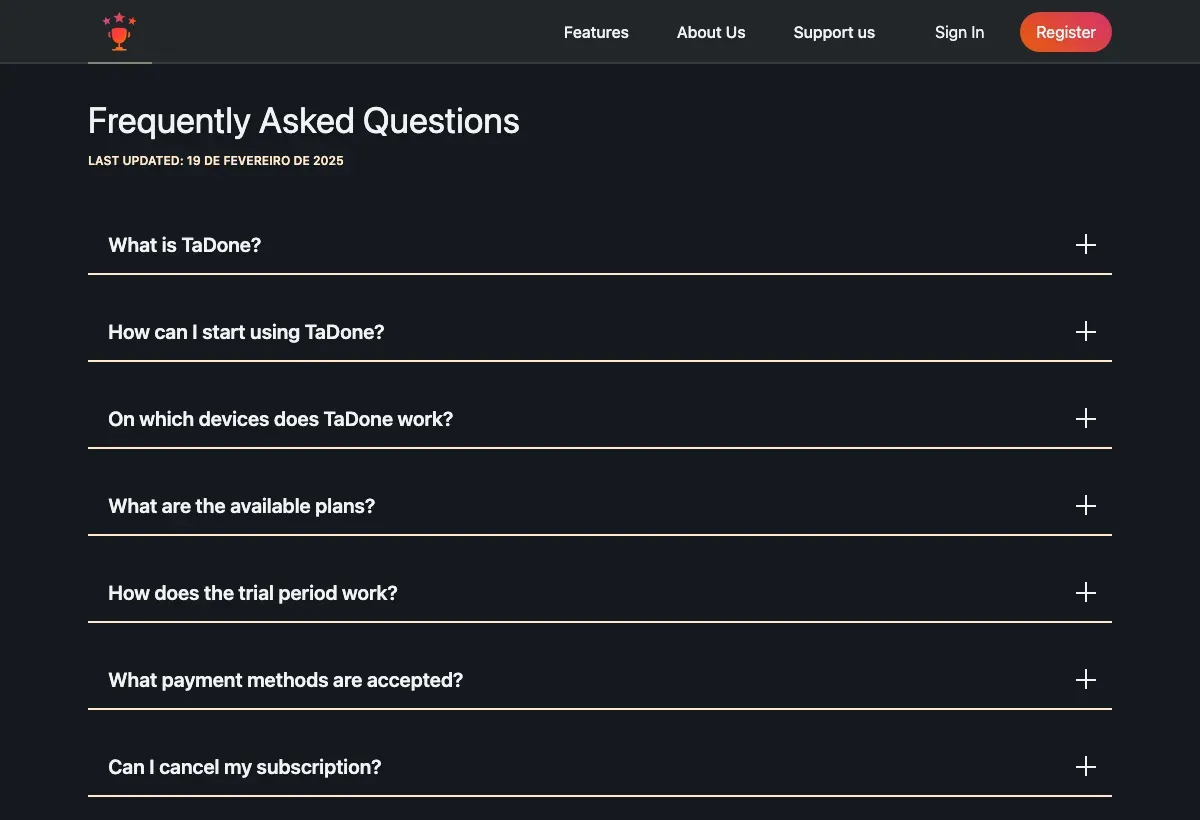The frequently asked questions page.