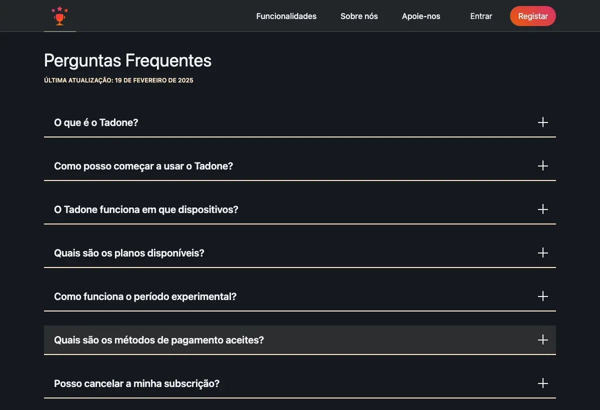 A página de perguntas frequentes.
