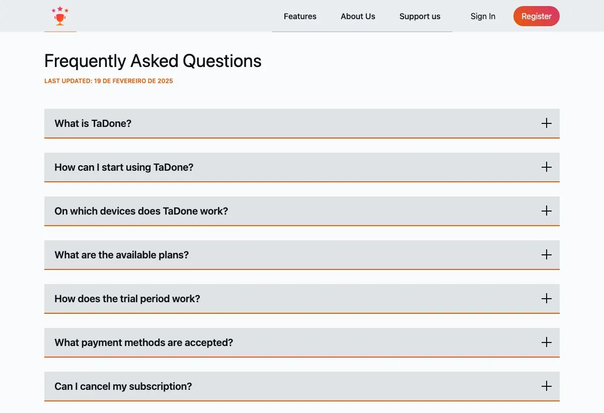 The frequently asked questions page.