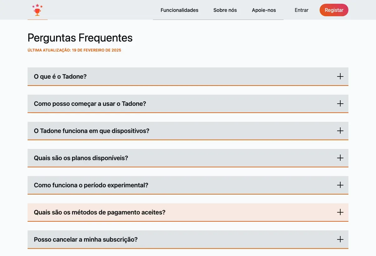 A página de perguntas frequentes.