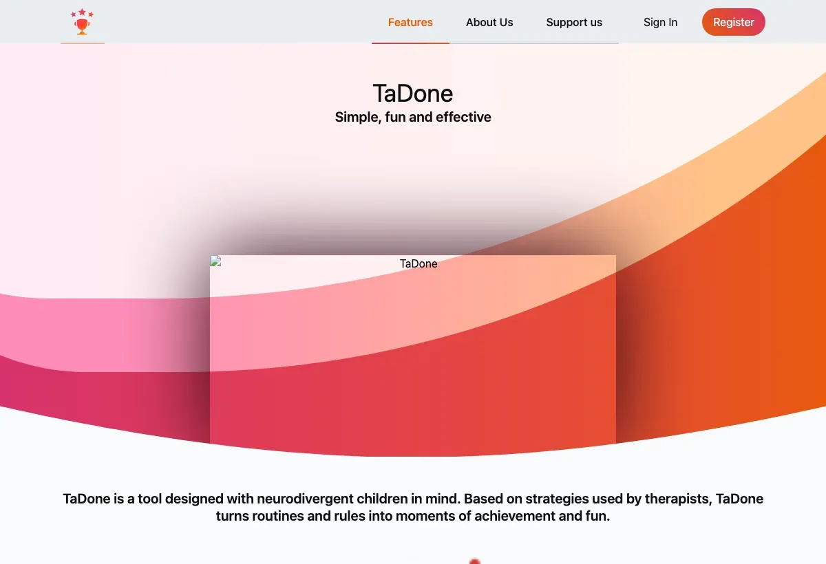 The Features page describing routines, actions, and rewards.