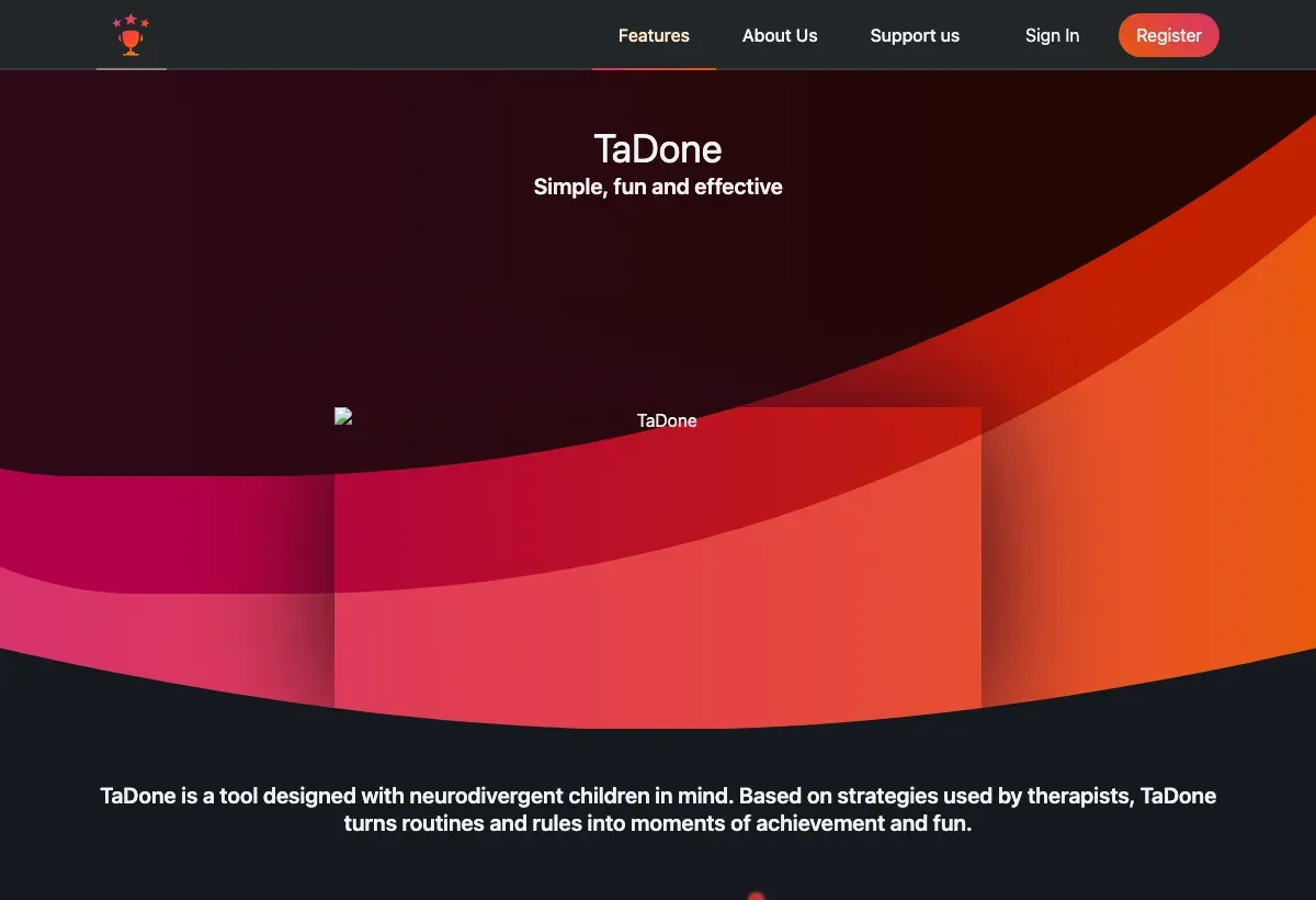 The Features page describing routines, actions, and rewards.