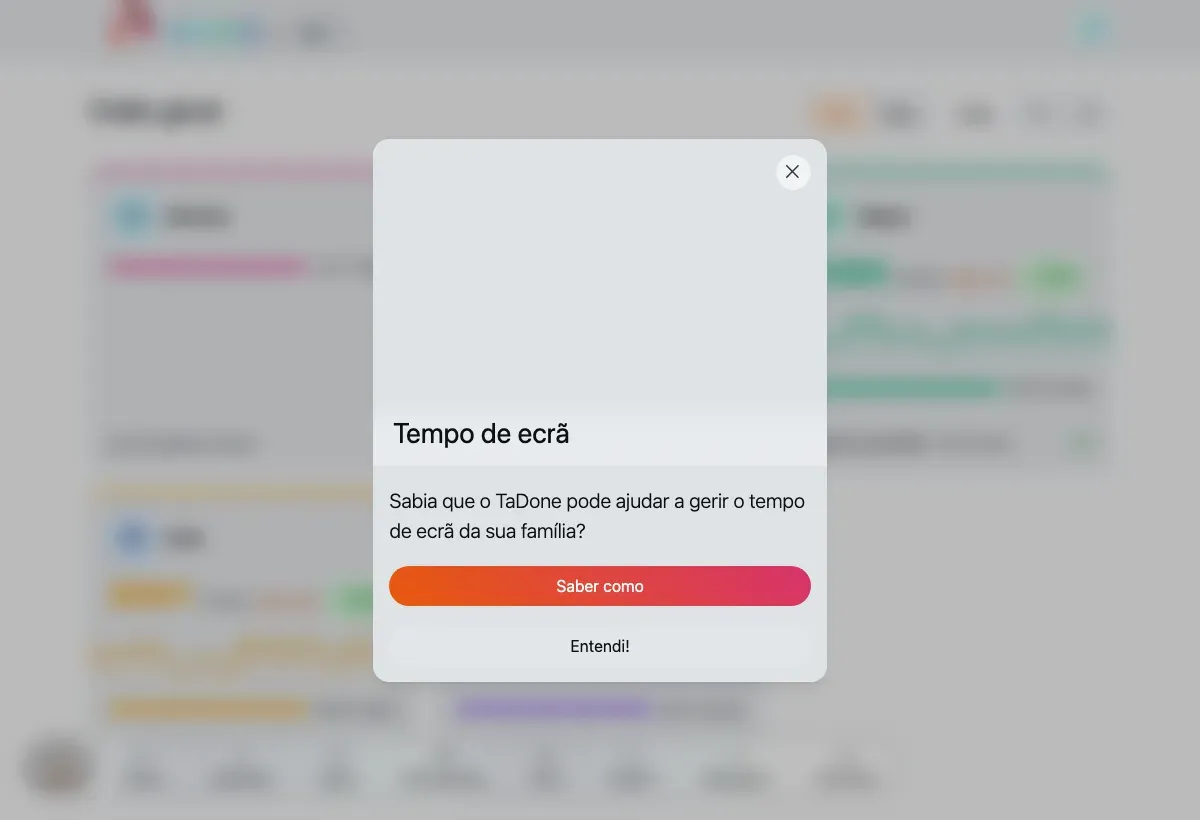 A visão geral da família, com um cartão por membro a mostrar pontos, sequência, um mini-gráfico e a última atividade.