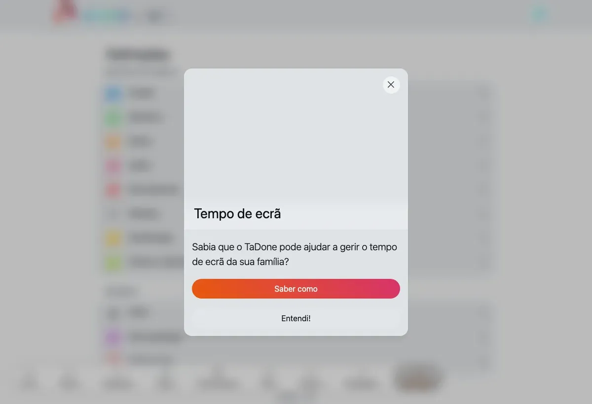 O centro de Definições, com os grupos Gestão da família e Pessoal.