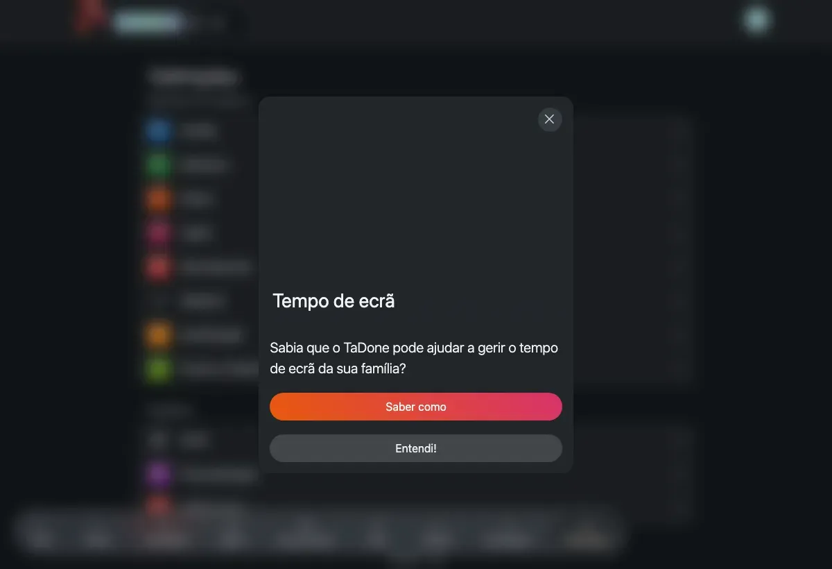 O centro de Definições, com os grupos Gestão da família e Pessoal.