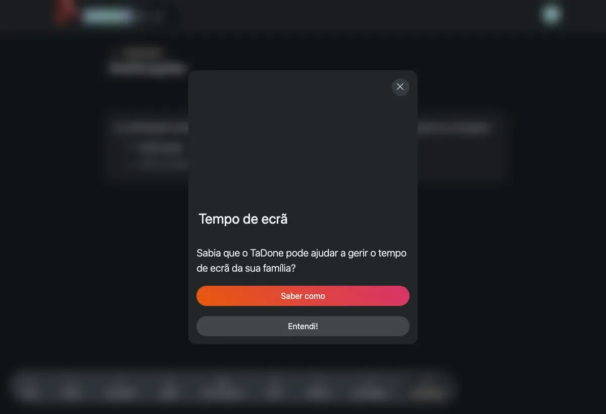 A página de Notificações com o interruptor principal.