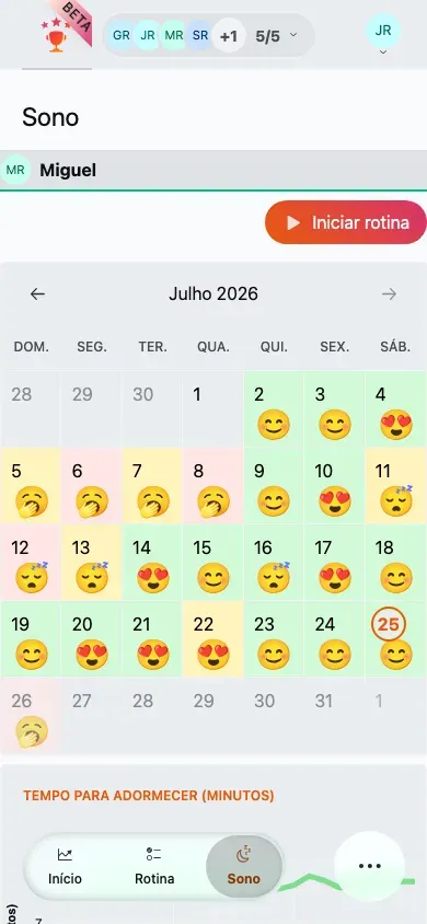 O quadro de sono no telemóvel com o calendário de qualidade