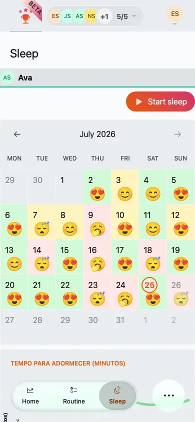 The sleep board on mobile with the quality calendar