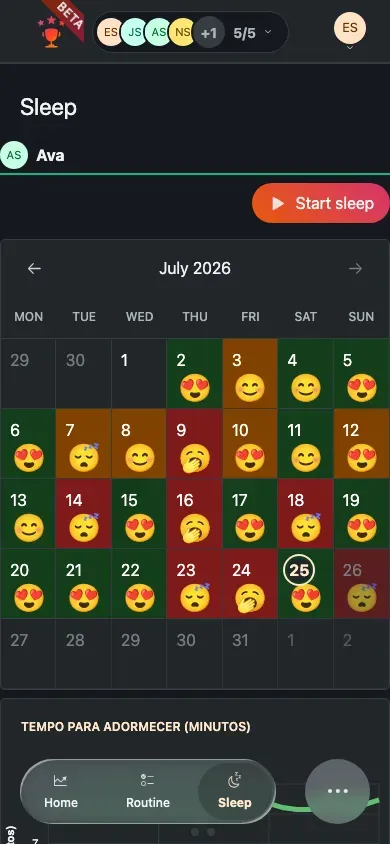 The sleep board on mobile with the quality calendar